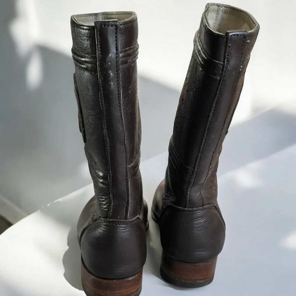 Mor Rom Kids Brown Leather Cowboy Boots with Horseshoe Detail Size 16.5‎